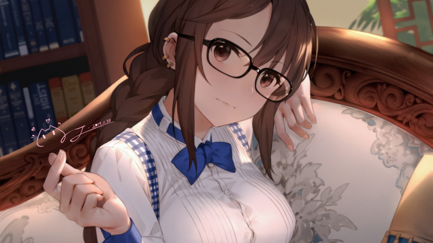 autographed, fate/grand_order, megane, wallpaper, yijian_ma, yu_mei-ren_(fate)