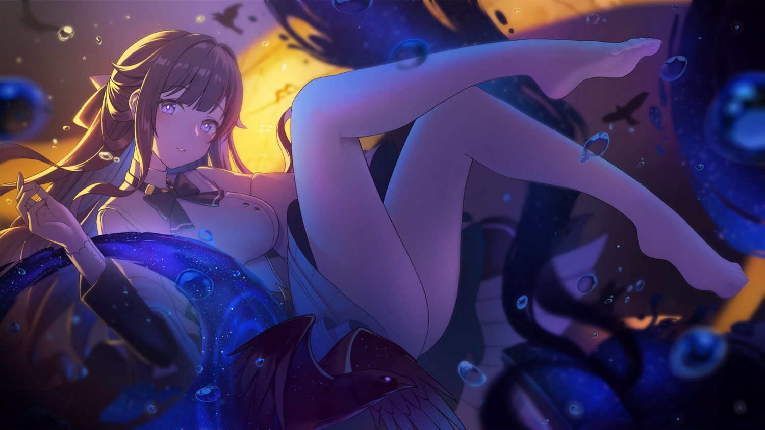 benghuai_xueyuan, fukuro_ko_(greentea), honkai_impact, kafka_(honkai_impact), pantyhose, skirt_lift, wallpaper