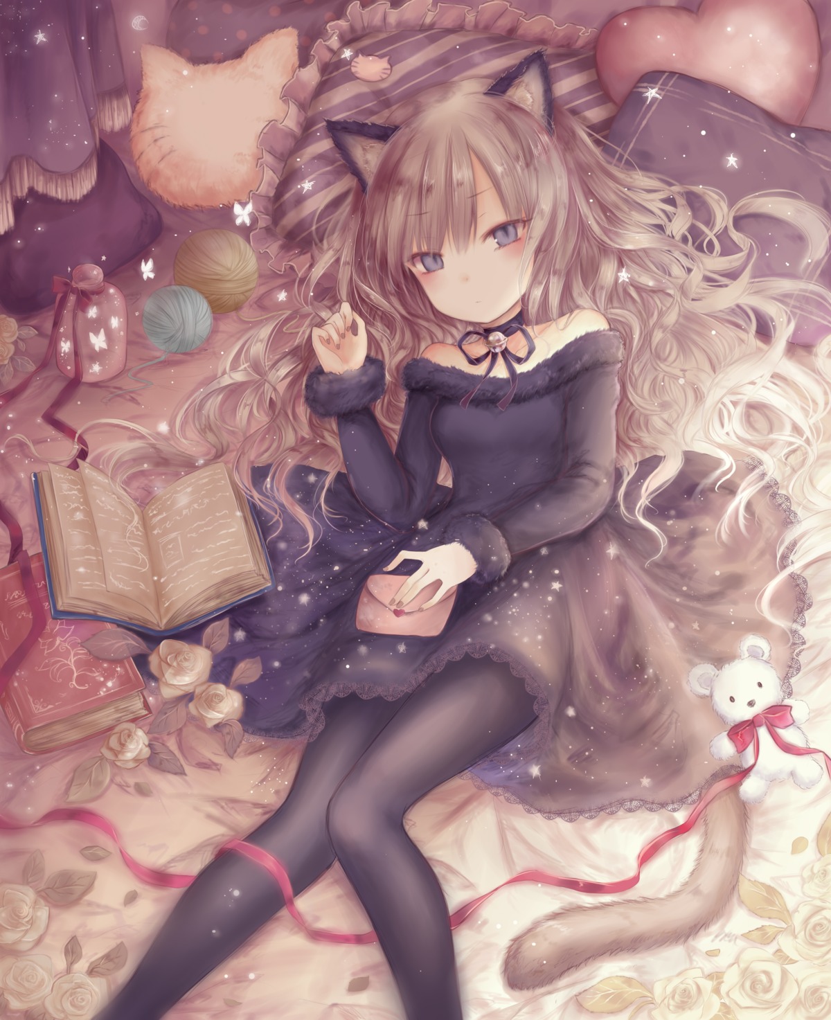 animal_ears, dress, nekomimi, pantyhose, skirt_lift, tail, yenshin