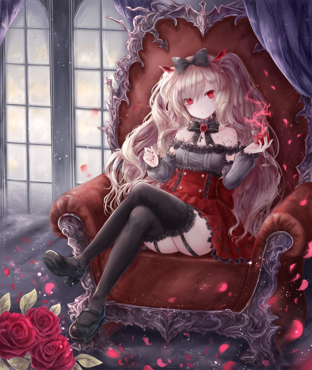heels, lolita_fashion, skirt_lift, stockings, thighhighs, wings, yenshin