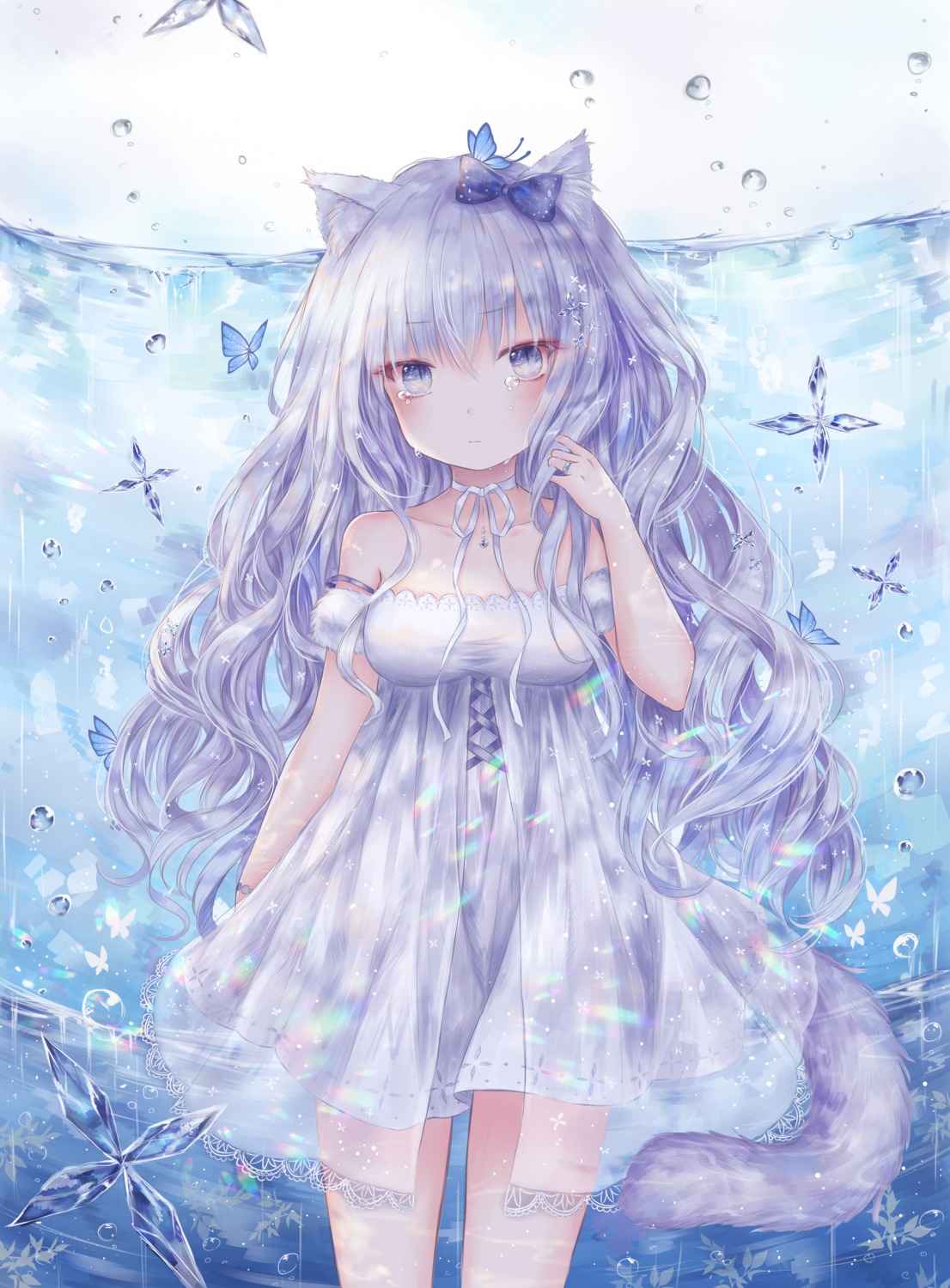 animal_ears, dress, nekomimi, see_through, tail, yenshin