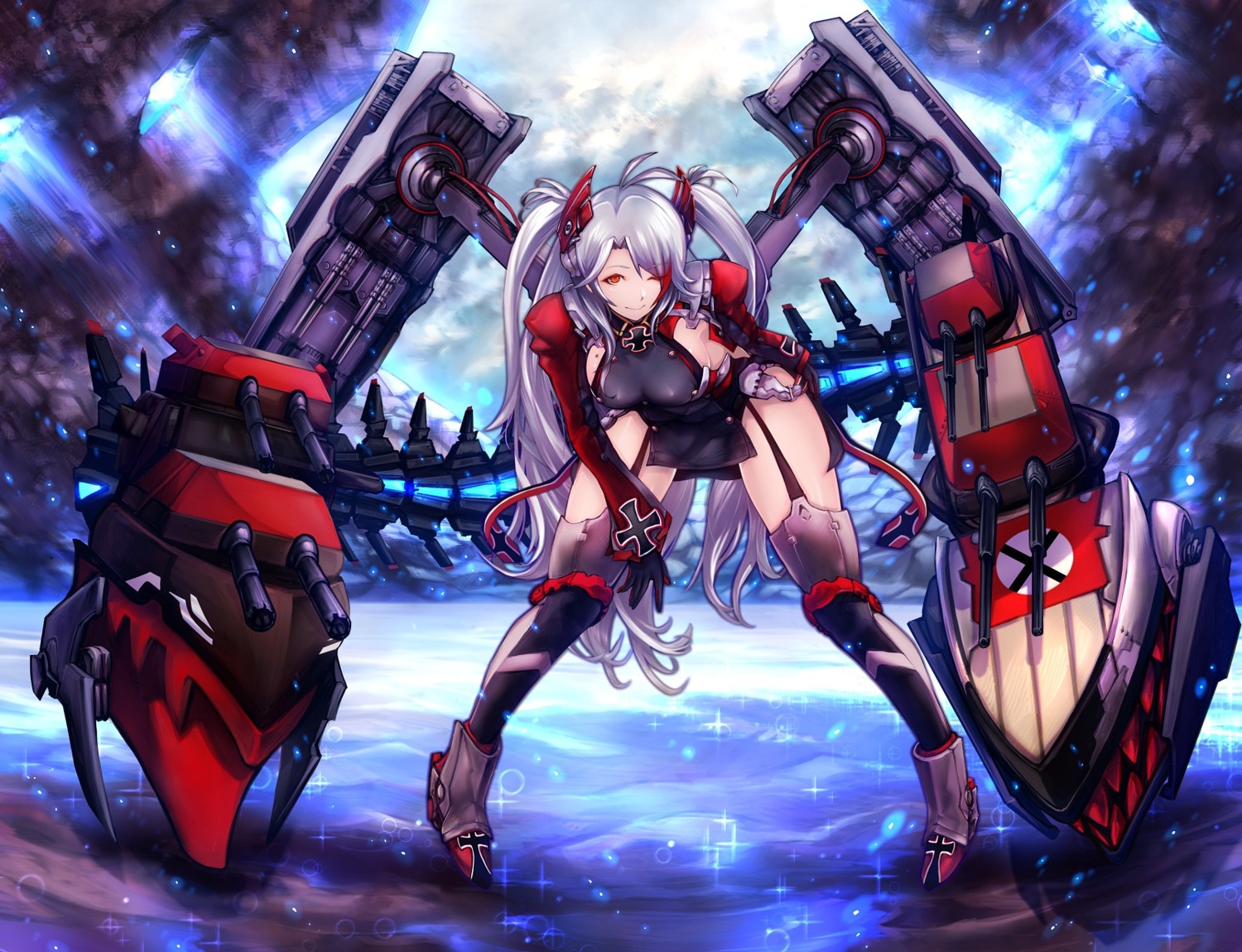 azur_lane, heels, masayoshi, prinz_eugen_(azur_lane), stockings, thighhighs, uniform