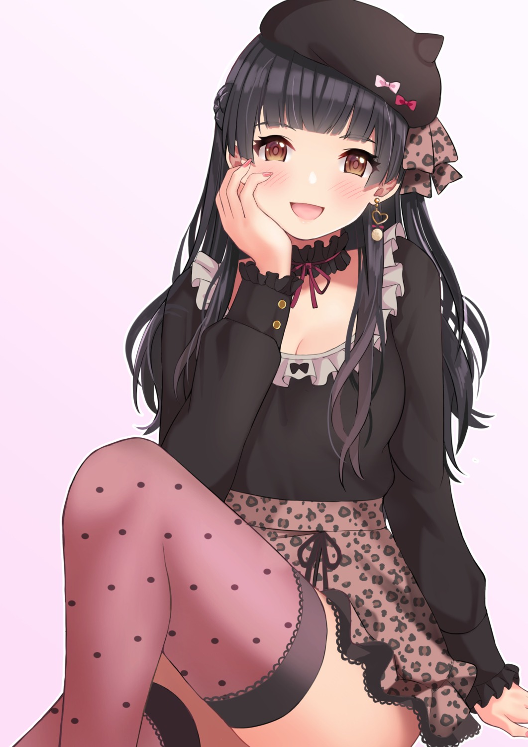 cleavage, koukoku, mayuzumi_fuyuko, skirt_lift, the_idolm@ster, the_idolm@ster_shiny_colors, thighhighs