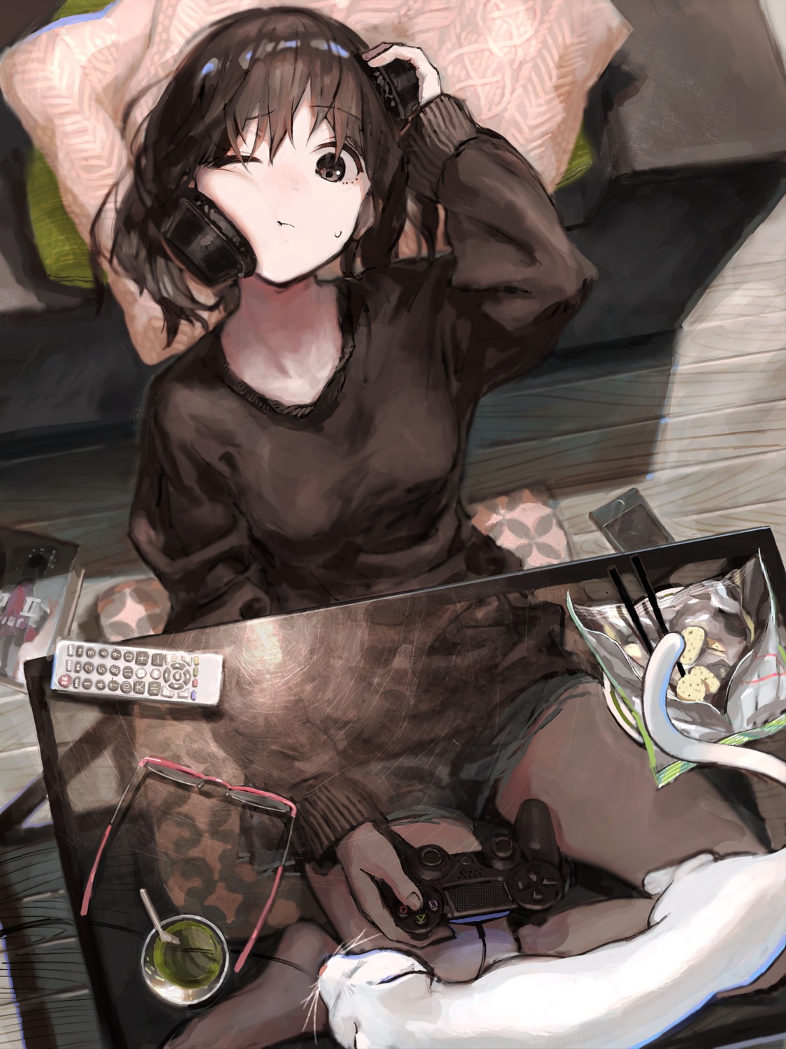 artist_revision, headphones, neko, sweater, tentsuu_(tentwo)