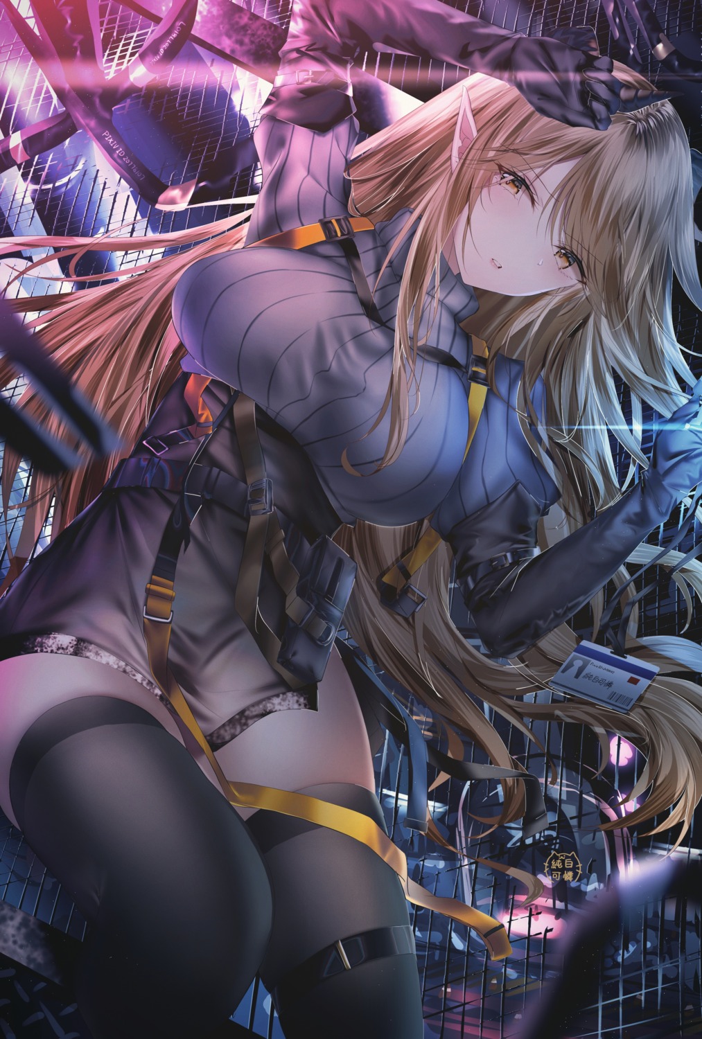 arknights, garter, junpaku_karen, meteorite_(arknights), pointy_ears, thighhighs