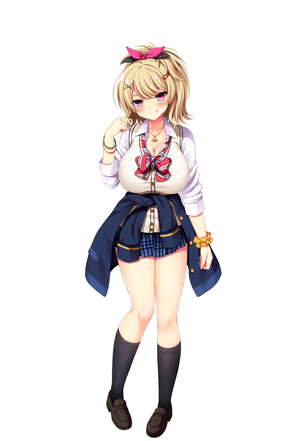 cleavage, jitaku_studio, open_shirt, real_eroge_situation!_2, rindou_nao, seifuku, sweater, taiki_ken