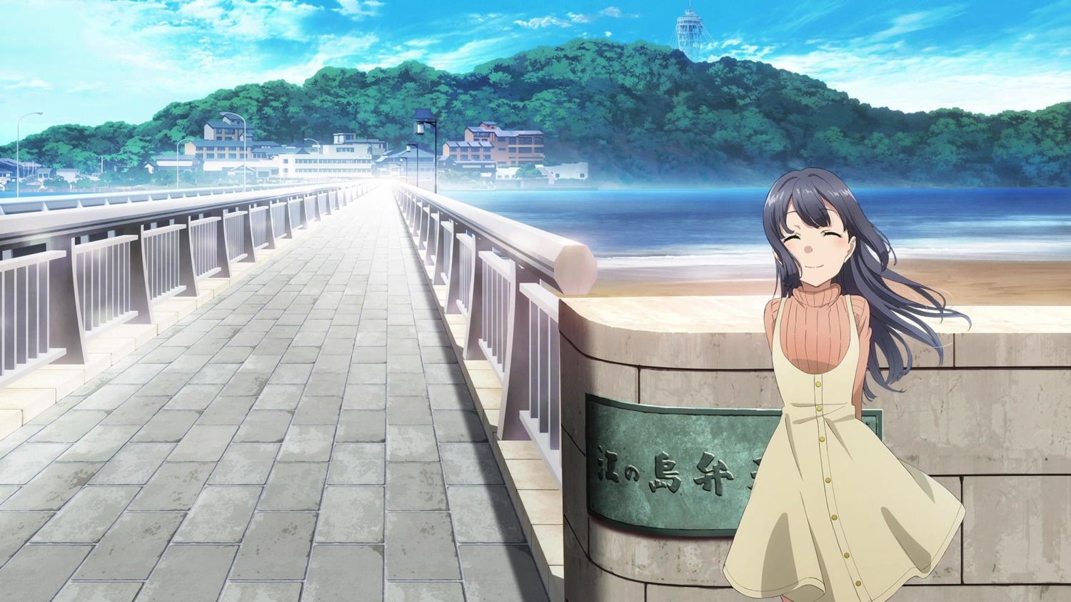 dress, landscape, makinohara_shouko, seishun_buta_yarou, sweater, tagme, wallpaper