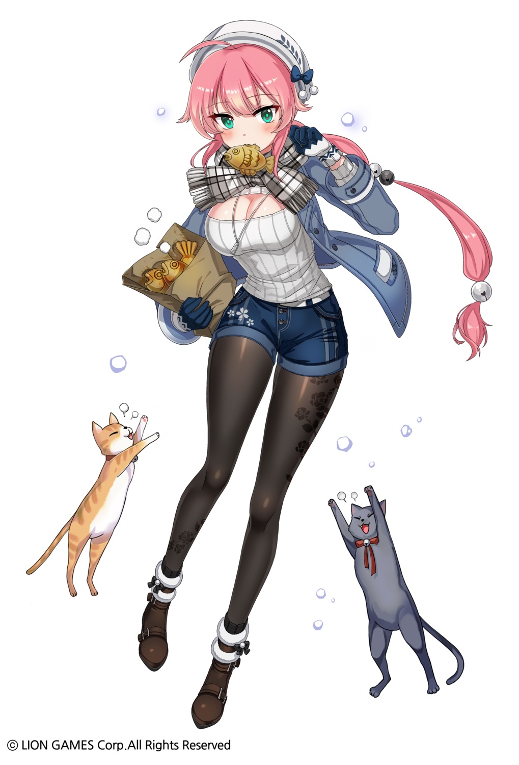 chii_aruel, cleavage, kyjsogom, neko, pantyhose, soul_worker, sweater