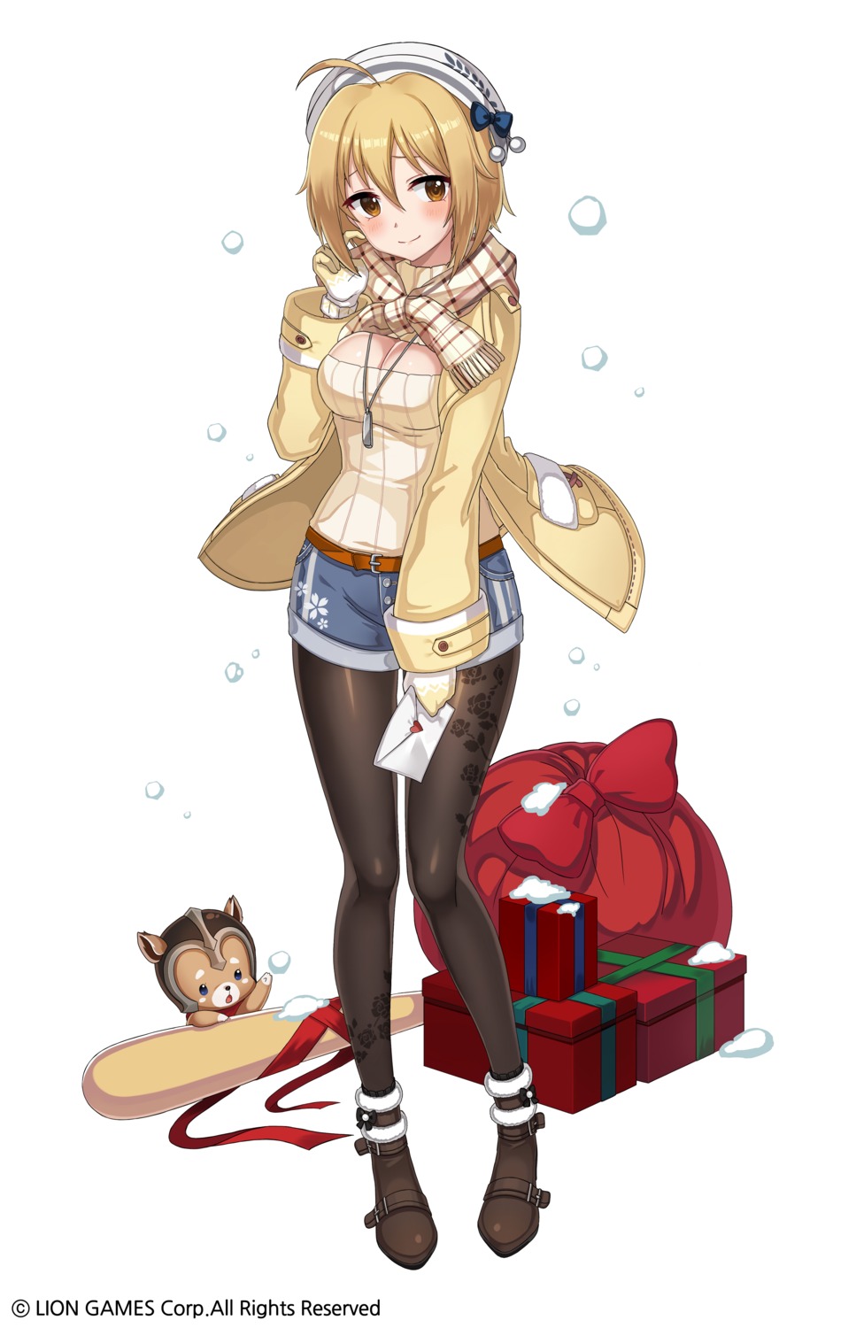 christmas, cleavage, haru_estia, kyjsogom, pantyhose, soul_worker, sweater