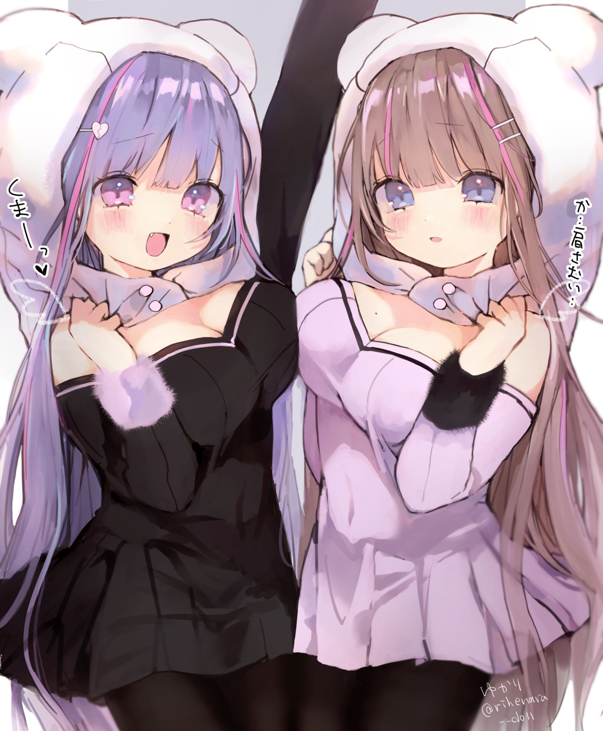 breast_hold, cleavage, dress, pantyhose, yukari_(rihenara_doll)
