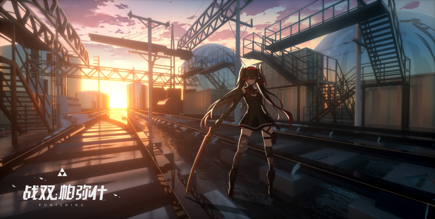 garter, lucia_(punishing:_gray_raven), luozi_roko, punishing:_gray_raven, sword, thighhighs, torn_clothes