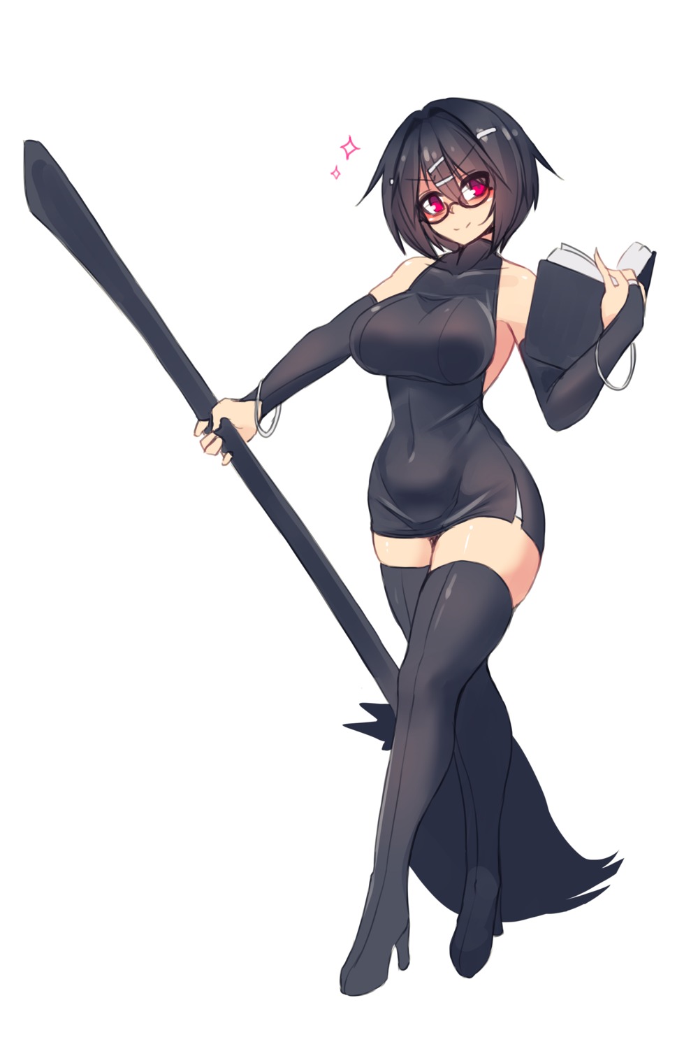 dress, heels, megane, no_bra, sub-res, thighhighs