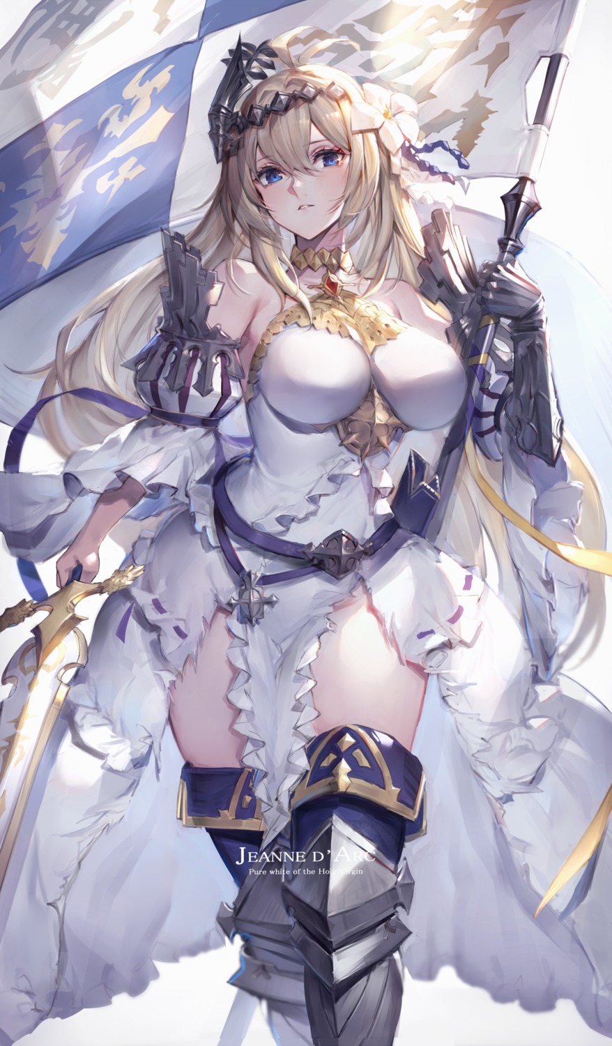 armor, dress, granblue_fantasy, jeanne_d'arc, jeanne_d'arc_(granblue_fantasy), sword, thighhighs, watao
