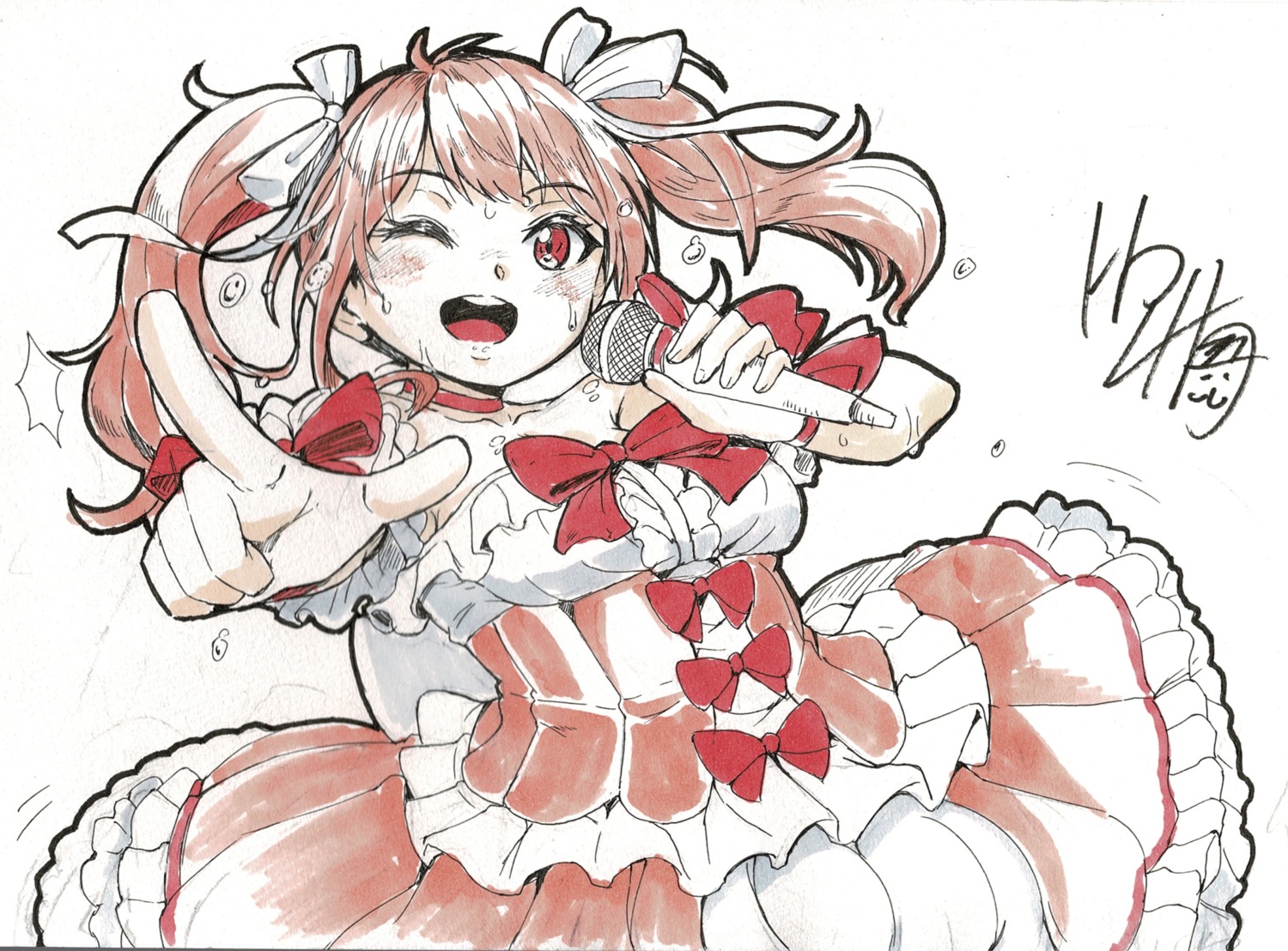 bang_dream!, dress, hardboiled_yoshiko, lolita_fashion, maruyama_aya, sketch, wet