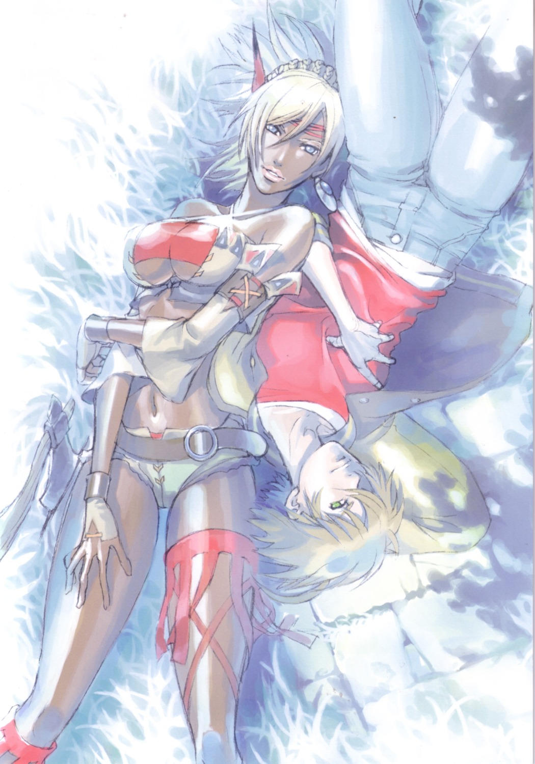 aruze, johnny_garland, katou_miyako, shadow_hearts, shadow_hearts:_from_the_new_world, shania, underboob, weapon