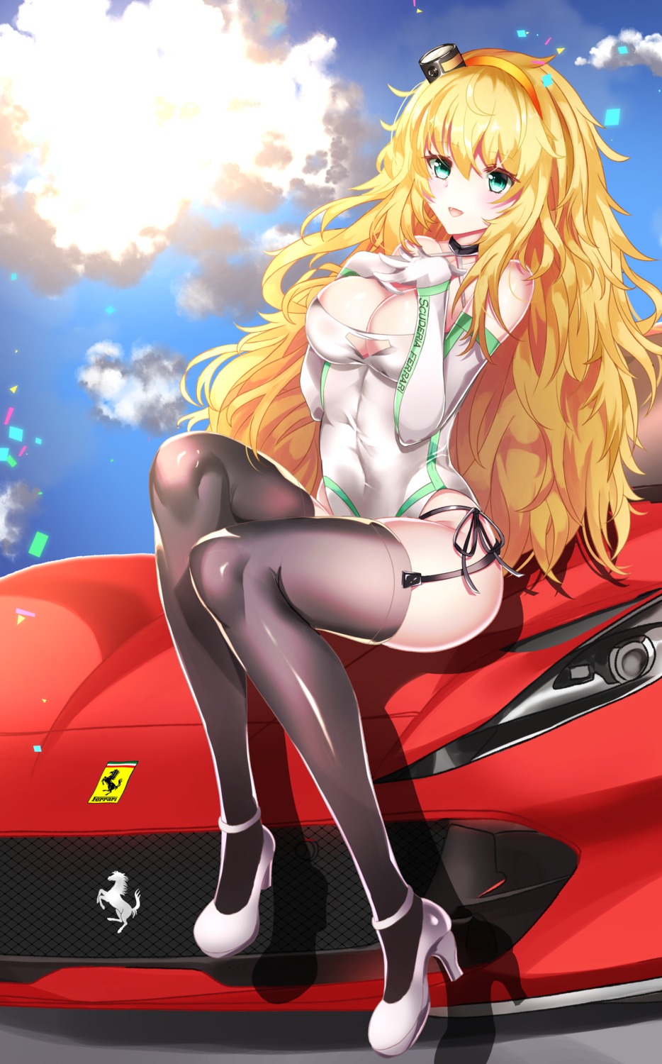breast_hold, cleavage, girls_frontline, heels, leotard, no_bra, pantsu, s.a.t.8_(girls_frontline), stockings, string_panties, thighhighs, tia_(4017342)