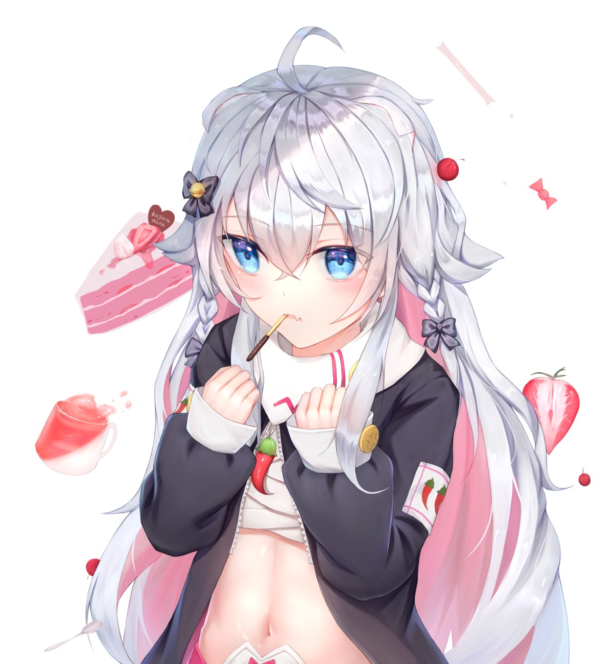 animal_ears, indie_virtual_youtuber, kagura_nana, linz, open_shirt, sarashi