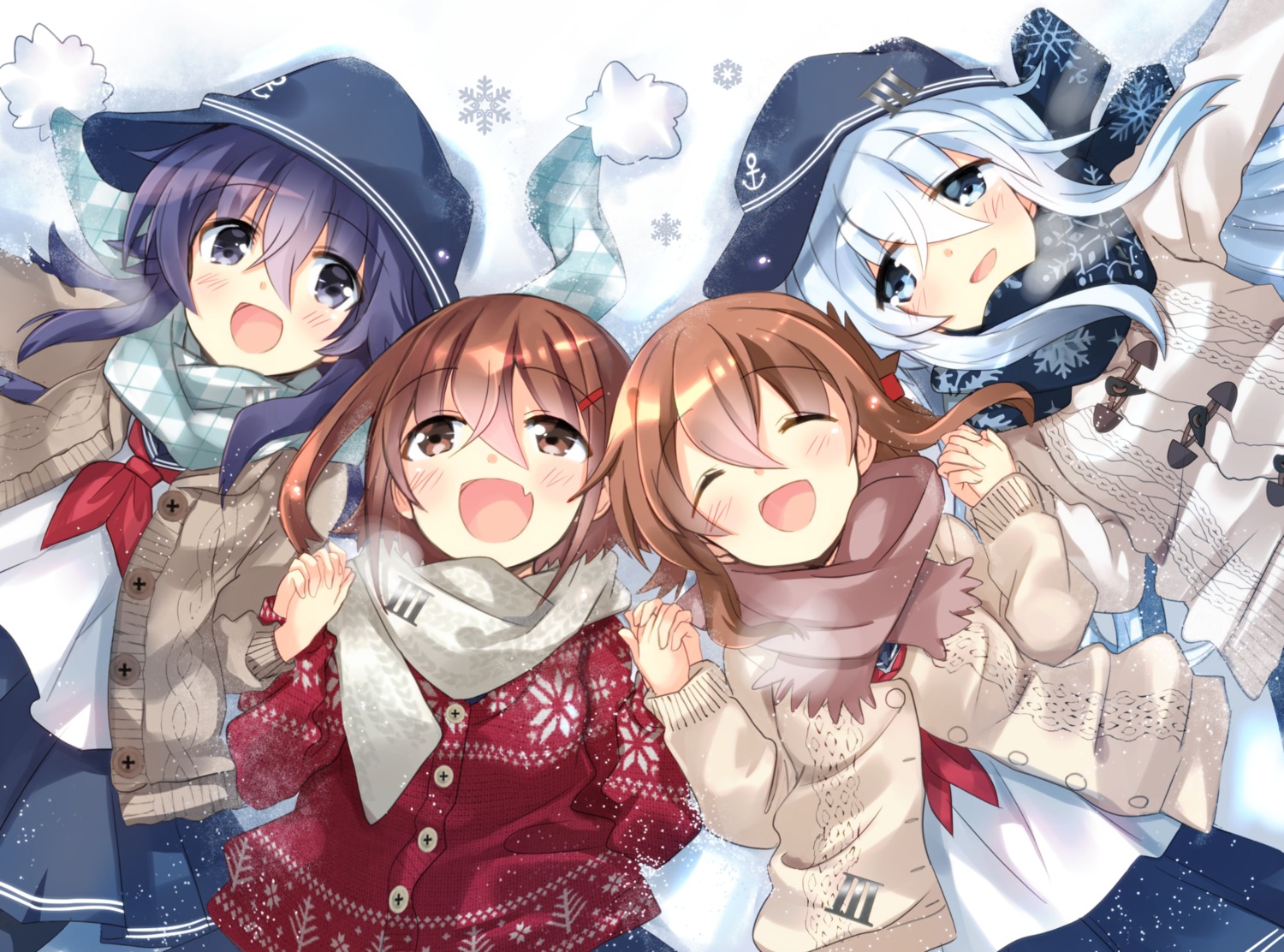 akatsuki_(kancolle), hibiki_(kancolle), hizuki_yayoi, ikazuchi_(kancolle), inazuma_(kancolle), kantai_collection, seifuku, sweater