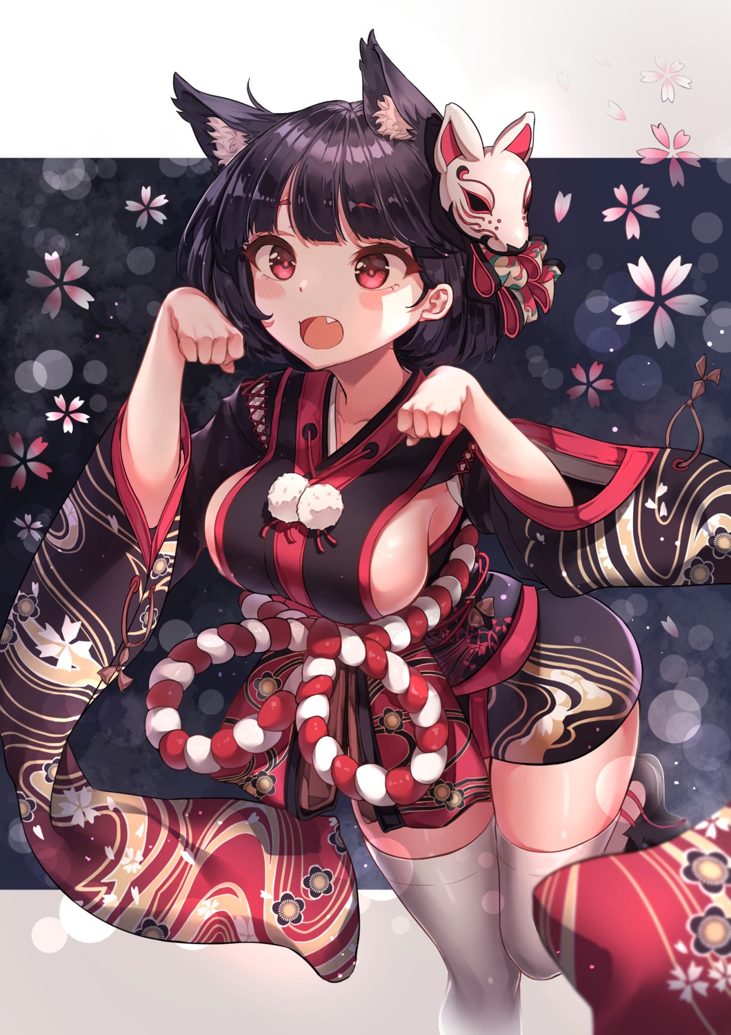 animal_ears, azur_lane, japanese_clothes, mecha_(alswp), no_bra, thighhighs, yamashiro_(azur_lane)