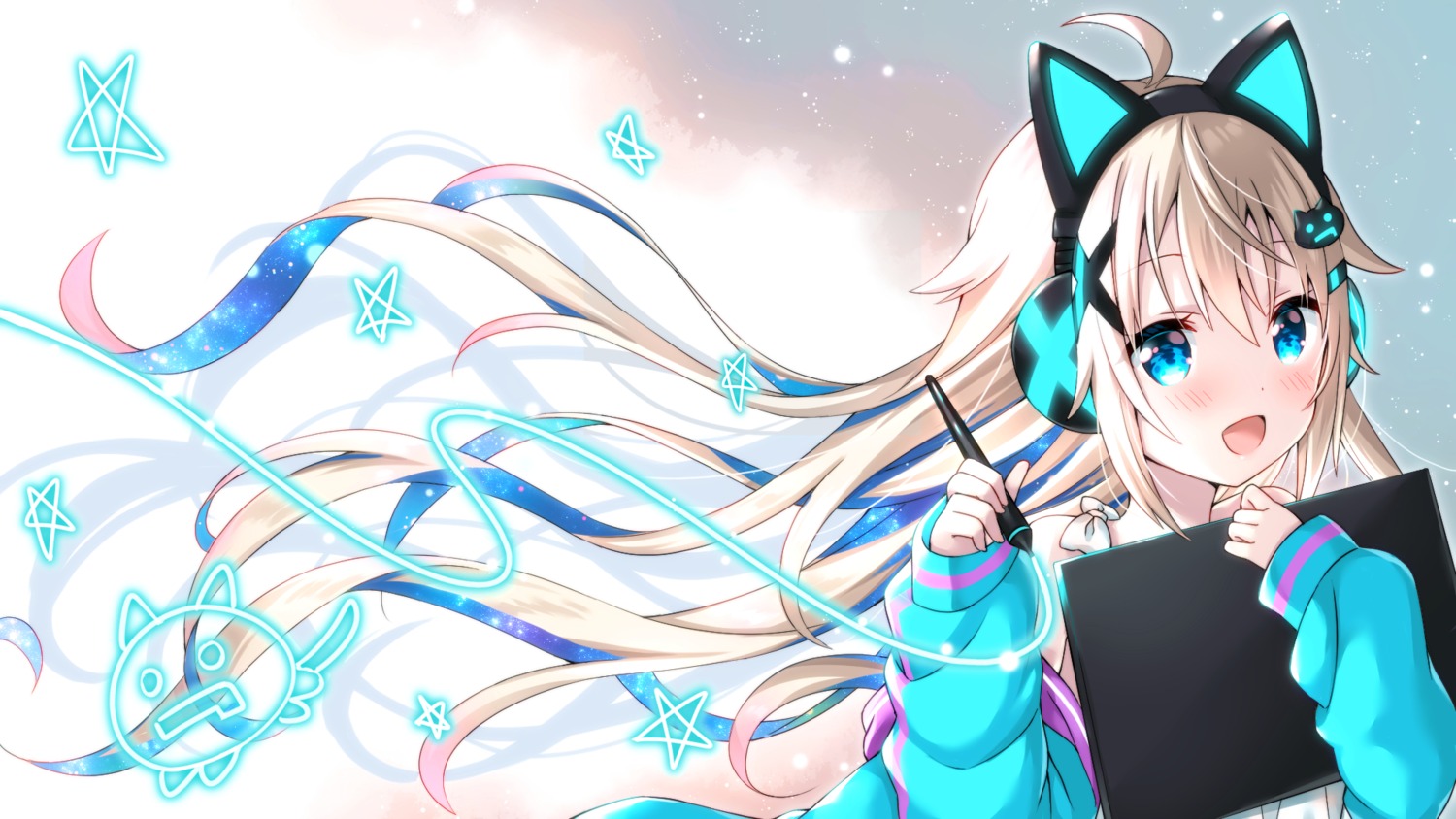 animal_ears, headphones, nekomimi, uchuuneko, uchuuneko_(virtual_youtuber), uchuuneko_channel, wallpaper