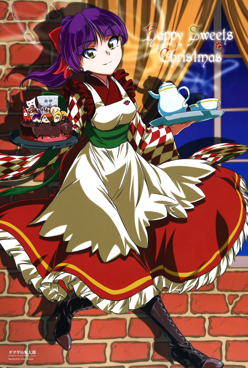 christmas, gegege_no_kitarou, heels, maid, neko_musume, pointy_ears, shimizu_sorato, wa_maid
