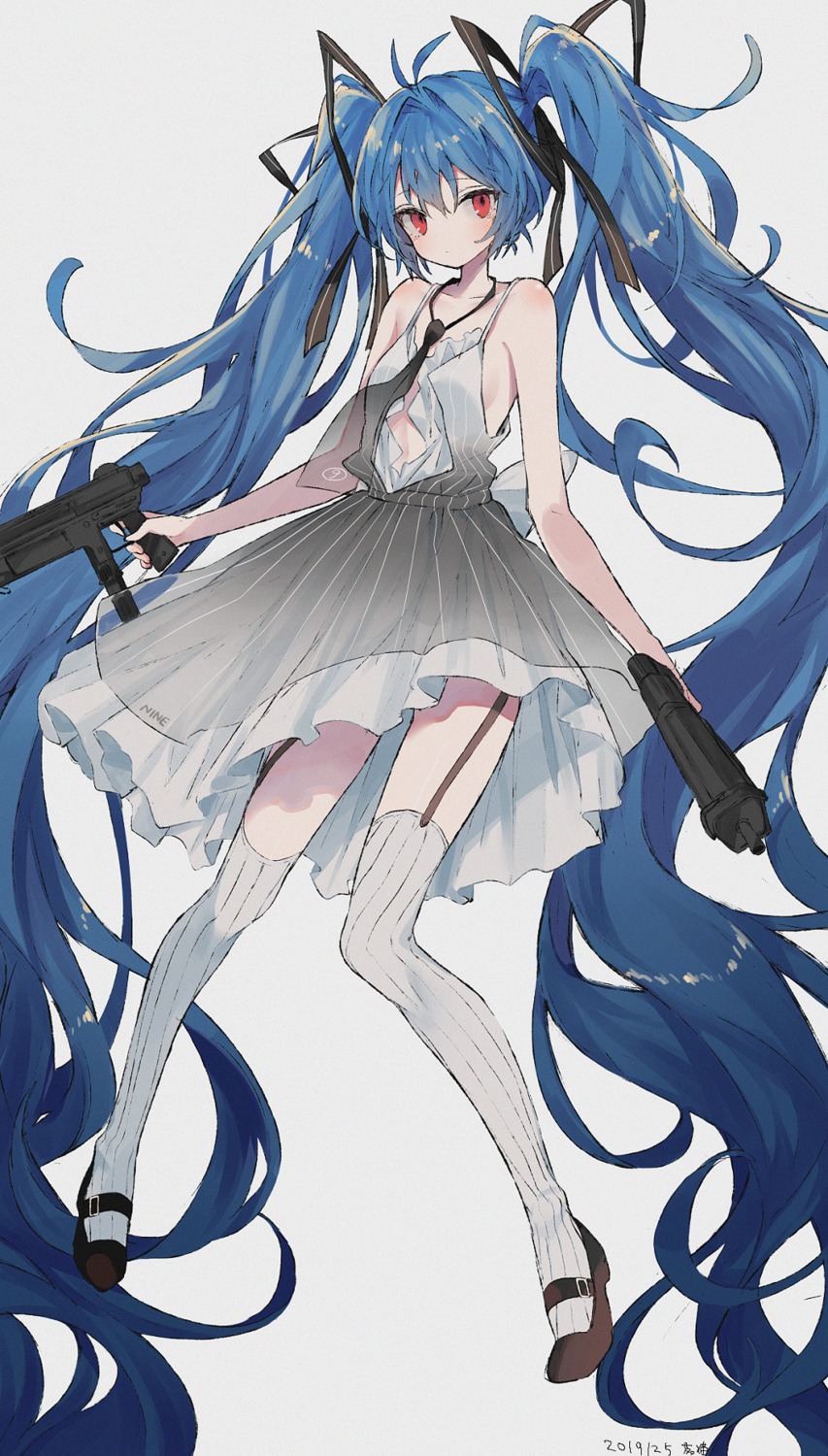 dress, girls_frontline, gun, heels, mimelond, no_bra, shipka_(girls_frontline), stockings