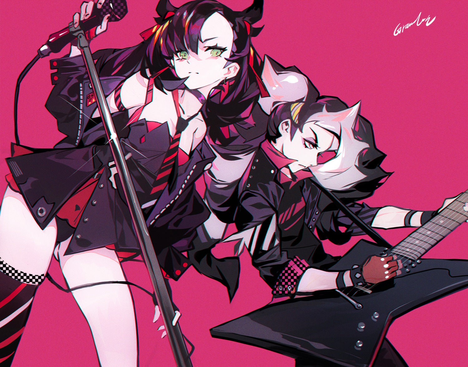 cleavage, grandia_lee, guitar, mary_(pokemon), nezu_(pokemon), pantsu, pokemon, pokemon_swsh, thighhighs