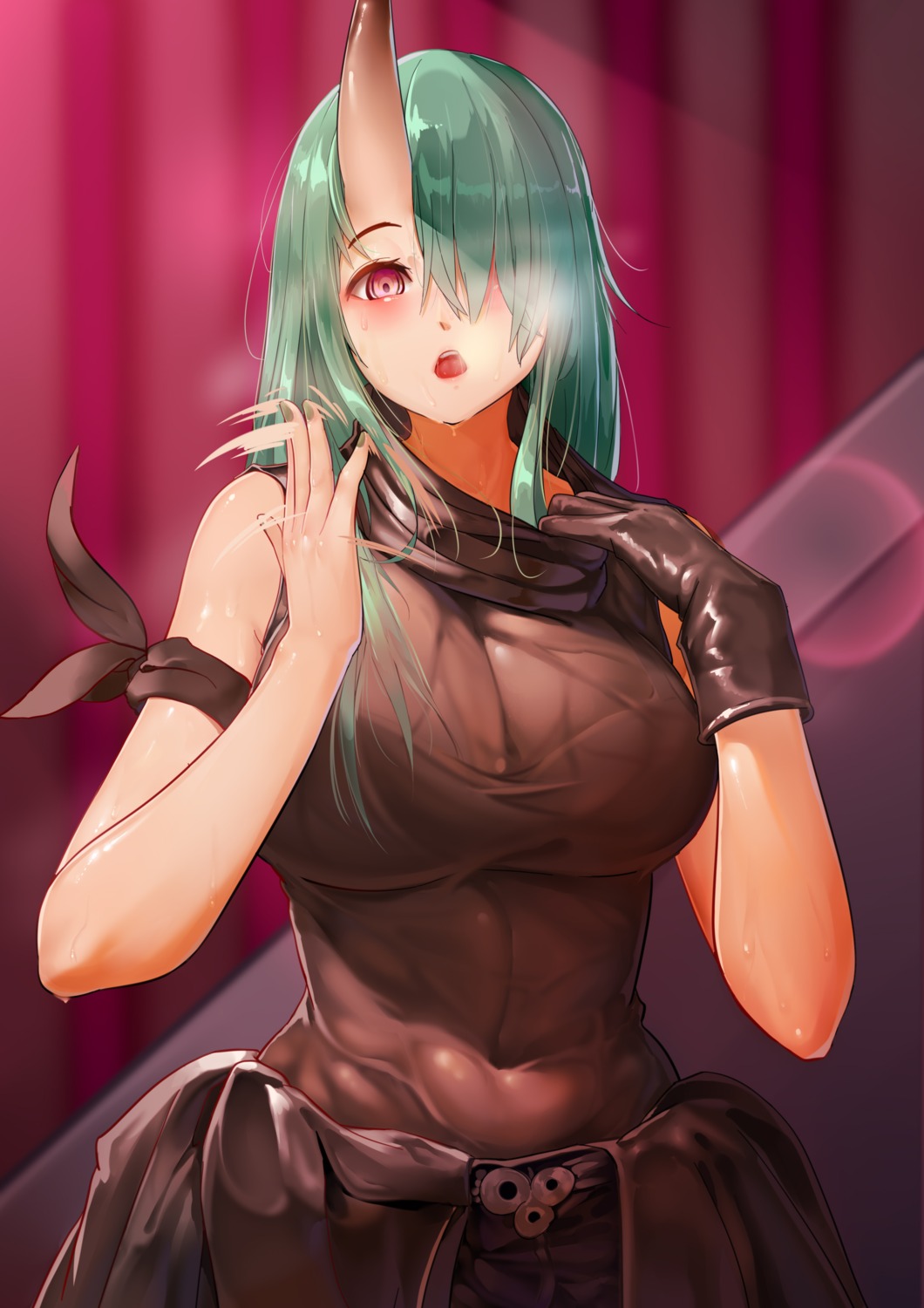 arknights, horns, hoshiguma_(arknights), see_through, smlltb