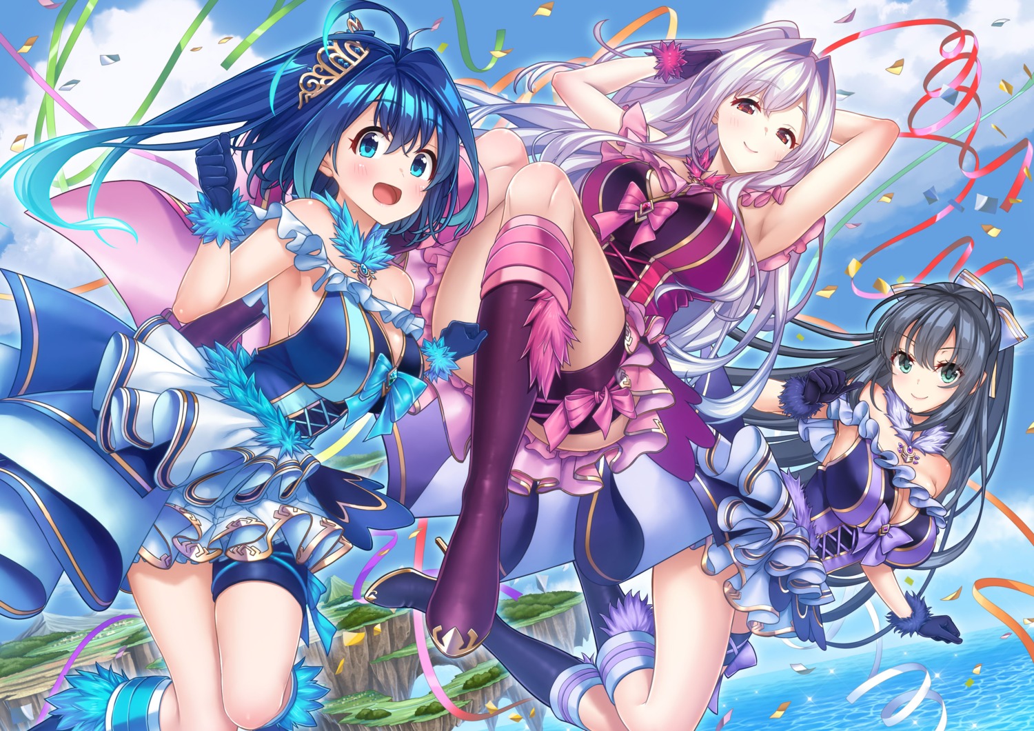 akpngn_ha, baffu, cleavage, dress, garter, heels, maokatsu!_-maou_to_yuusha_no_idol_seikatsu-, skirt_lift, wonder_fool