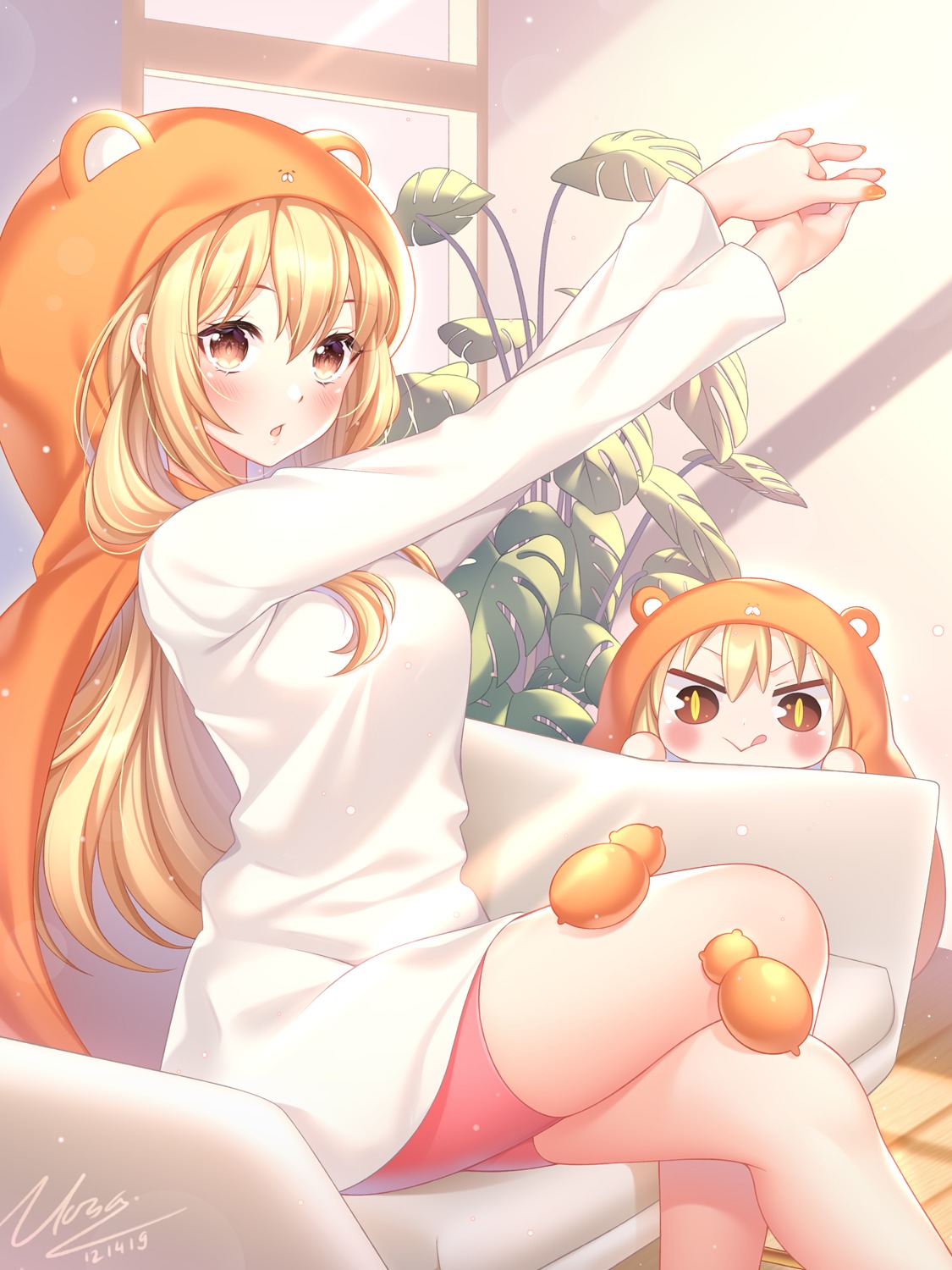 bike_shorts, chibi, doma_umaru, himouto!_umaru-chan, sweater, uosaasou
