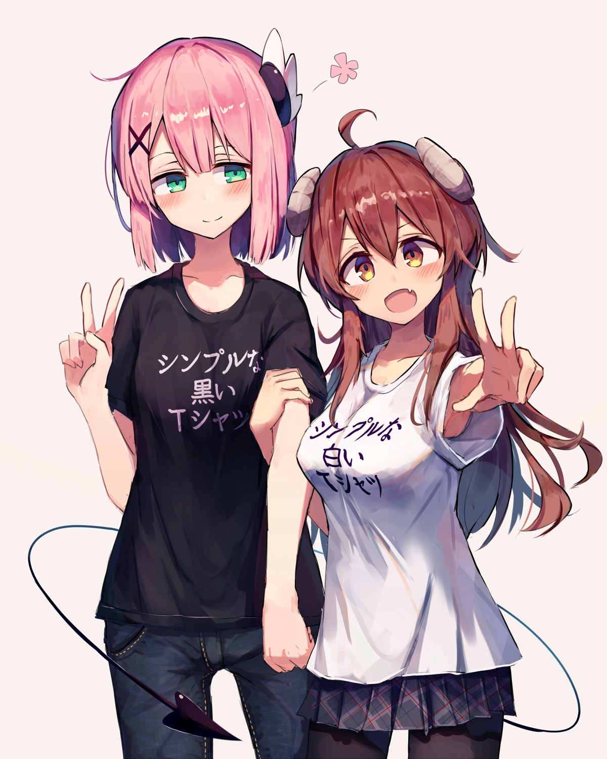 beize_(garbage), chiyoda_momo, horns, machikado_mazoku, pantyhose, tail, yoshida_yuuko_(machikado_mazoku)