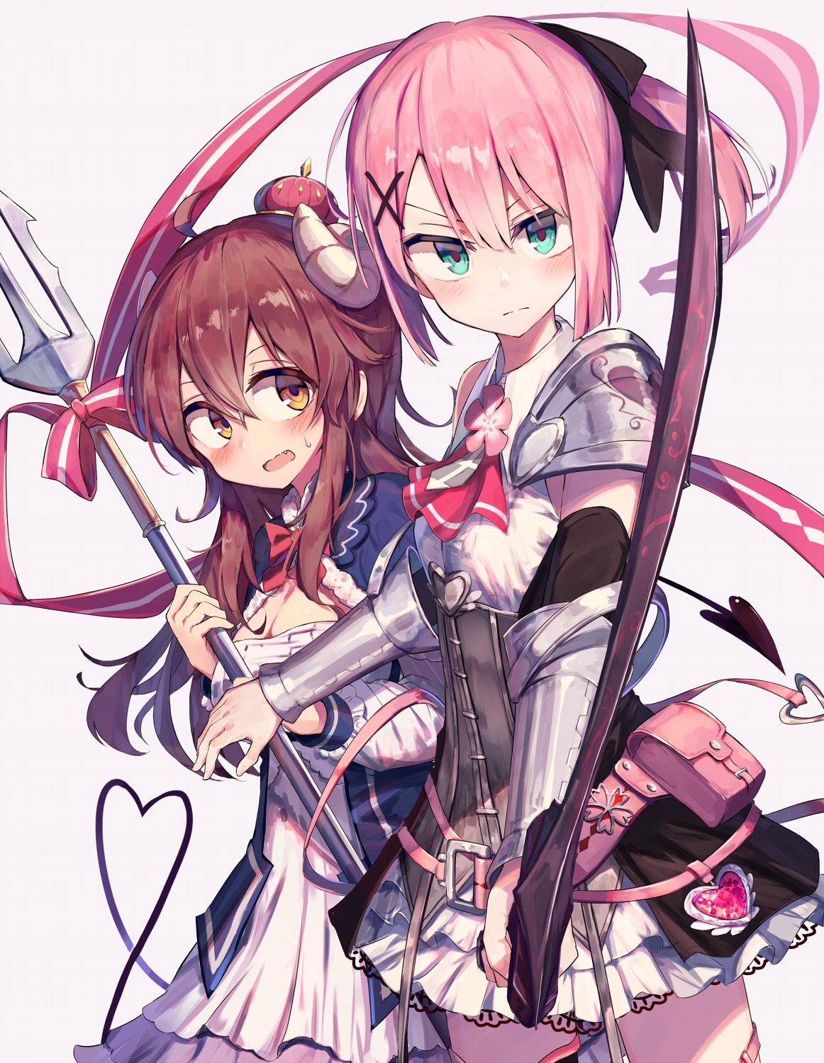 armor, beize_(garbage), chiyoda_momo, cleavage, dress, horns, machikado_mazoku, sword