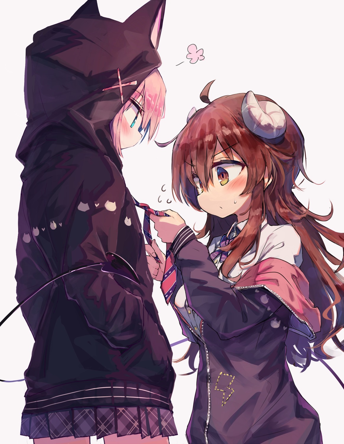 beize_(garbage), chiyoda_momo, horns, machikado_mazoku, seifuku, tail, yoshida_yuuko_(machikado_mazoku), yuri