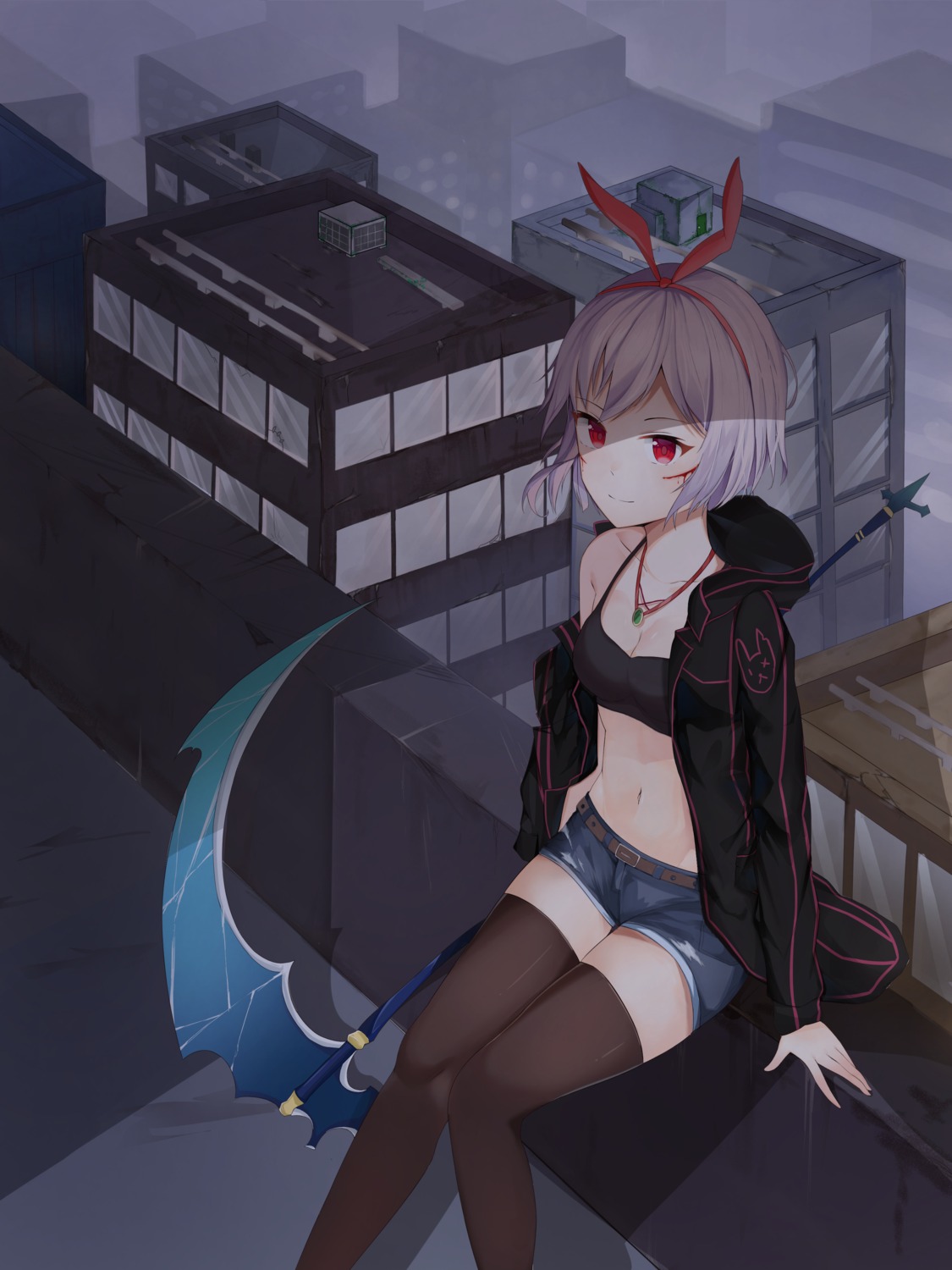 blood, cleavage, ds_a, thighhighs, weapon