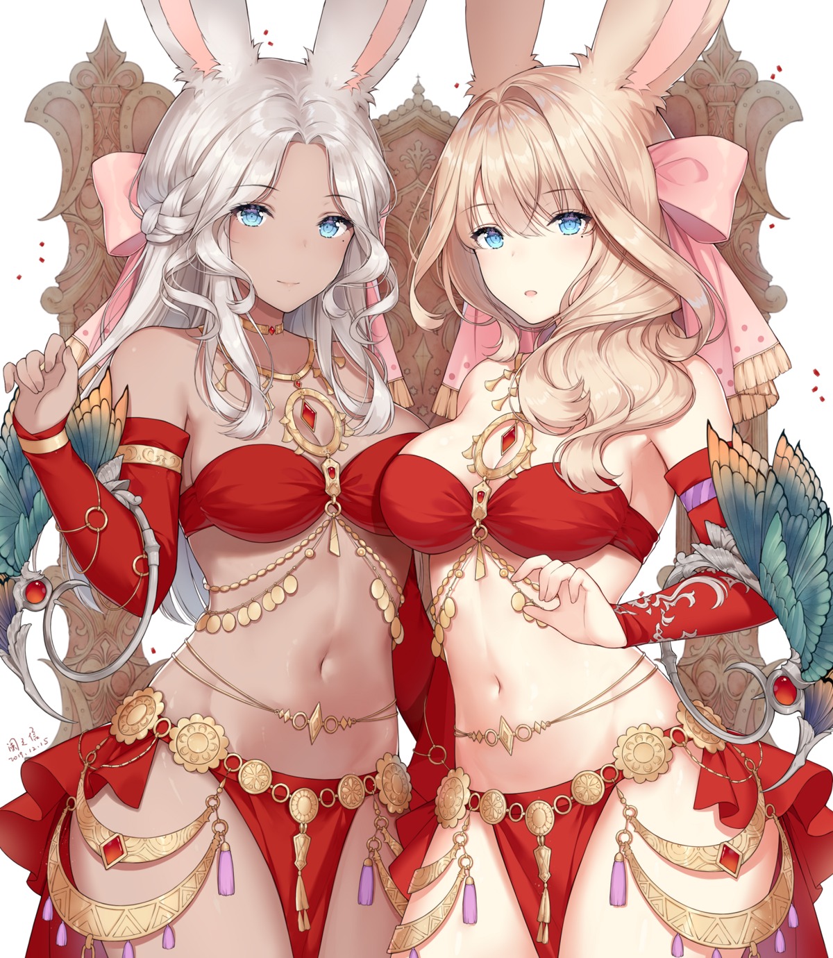 animal_ears, ayuanlv, bikini_armor, bunny_ears, cleavage, final_fantasy, final_fantasy_xiv, viera