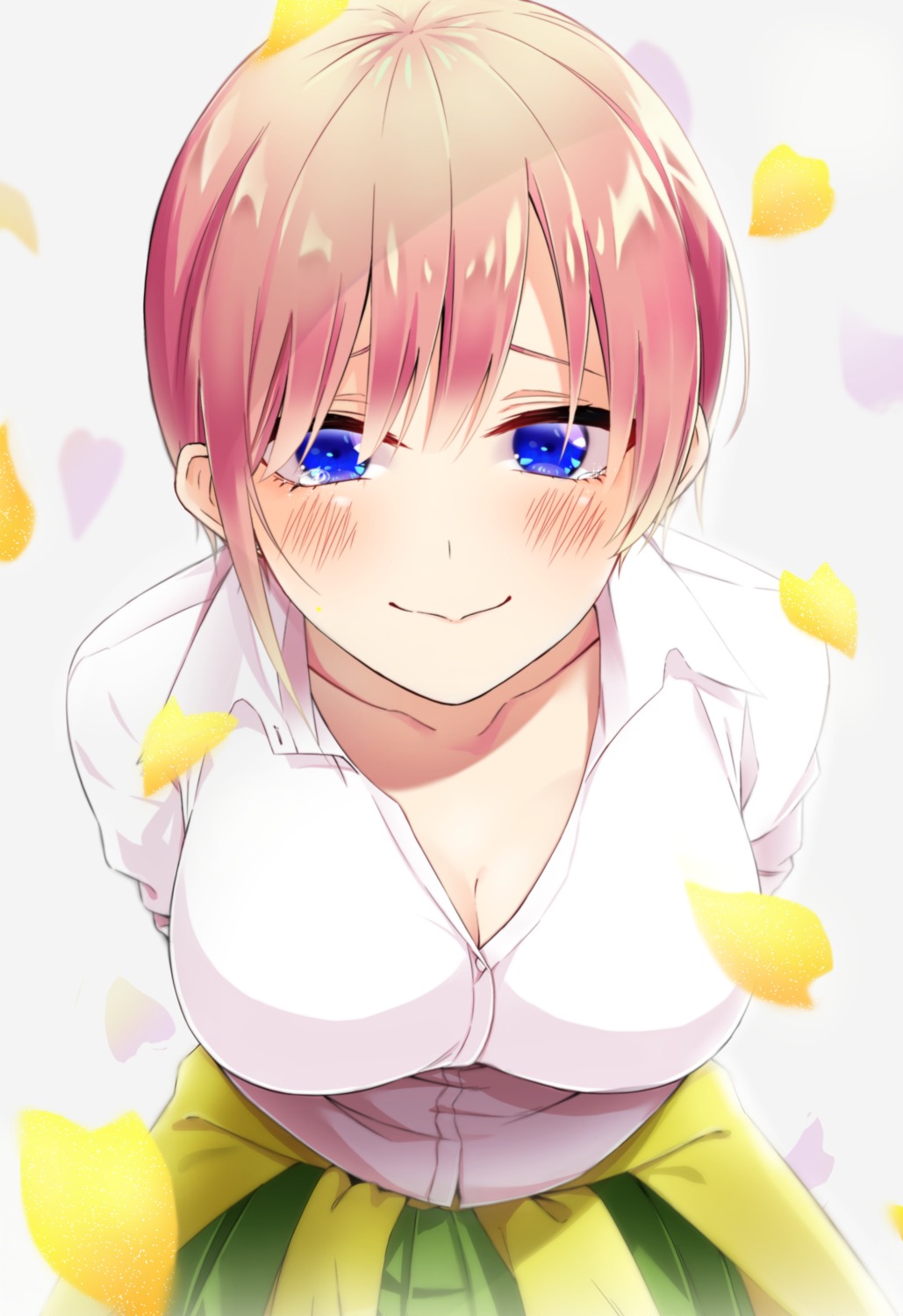 5-toubun_no_hanayome, cleavage, nakano_ichika, open_shirt, seifuku, sweater, yumemo