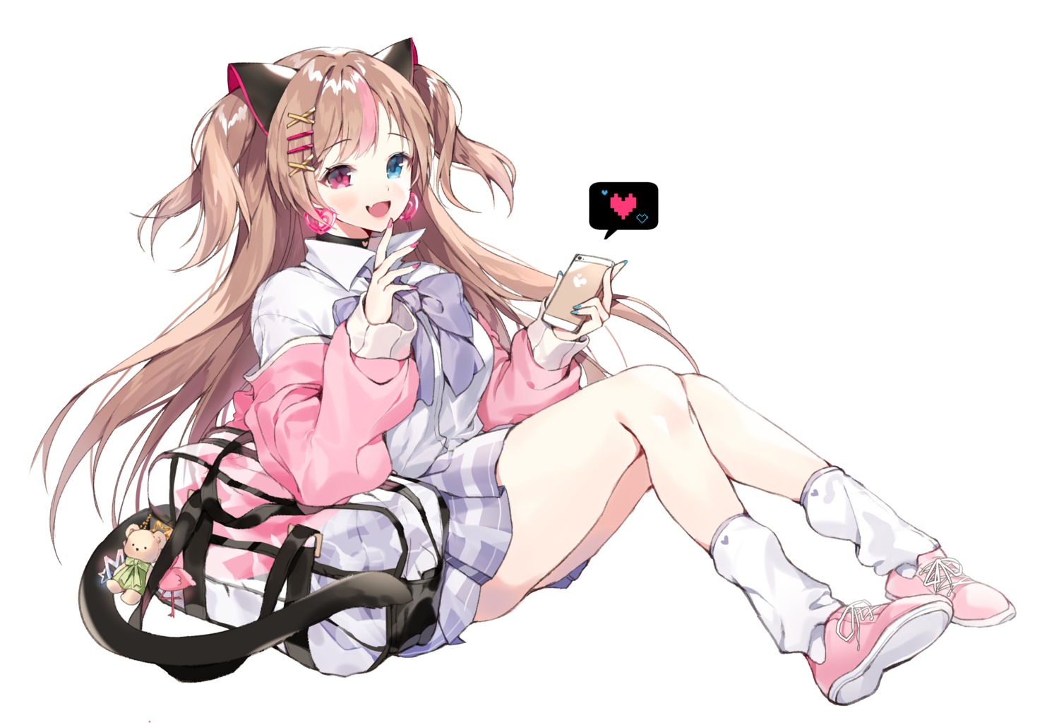 animal_ears, girls_frontline, heterochromia, mk_23_(girls_frontline), nekomimi, sayan, seifuku, skirt_lift