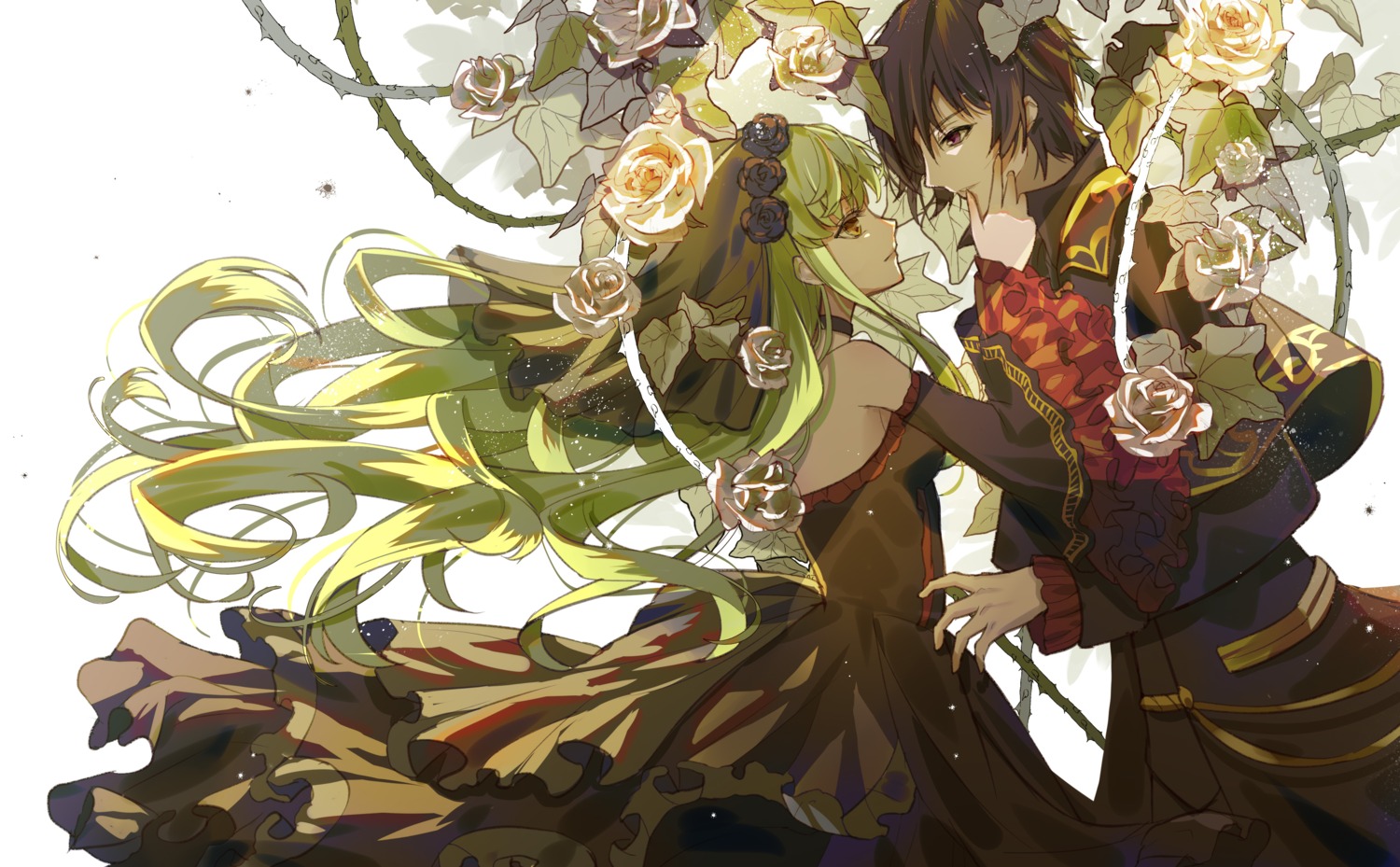 c.c., code_geass, dress, lelouch_lamperouge, no_bra, teatix, uniform