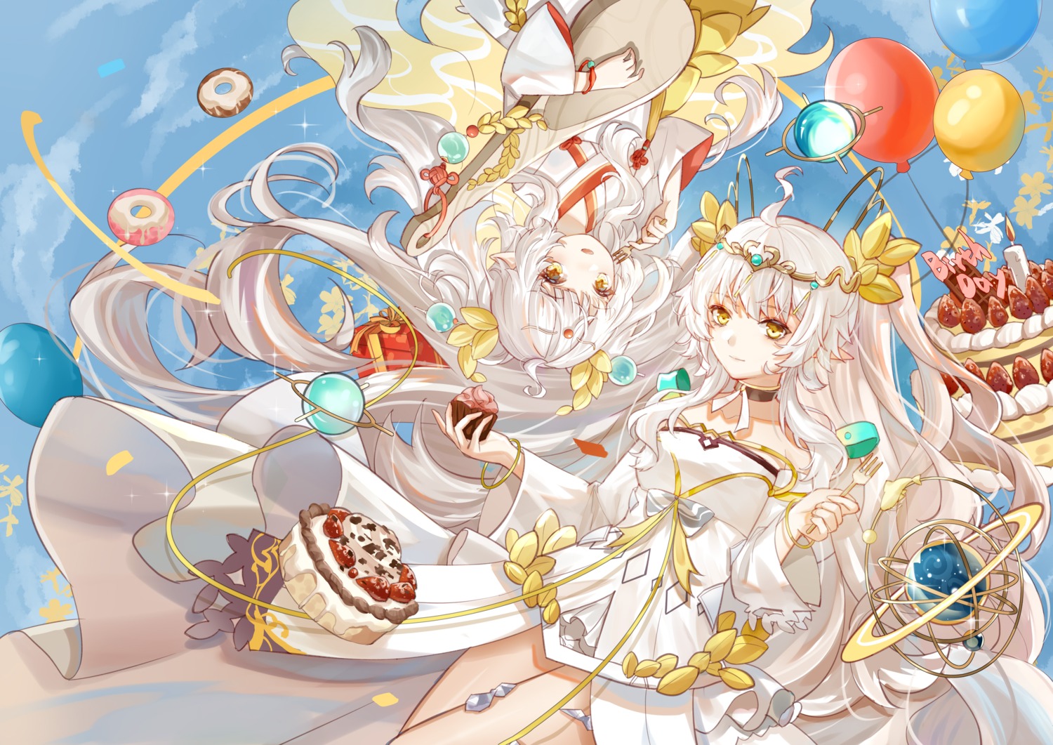 asian_clothes, dress, food_fantasy, pointy_ears, rice_(food_fantasy), teatix