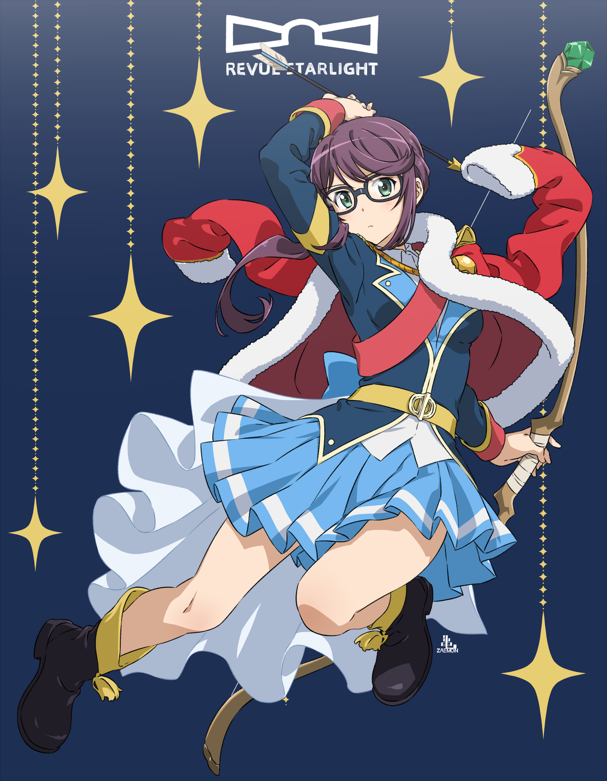 hoshimi_junna, kamezaemon, megane, shoujo_kageki_revue_starlight, uniform, weapon
