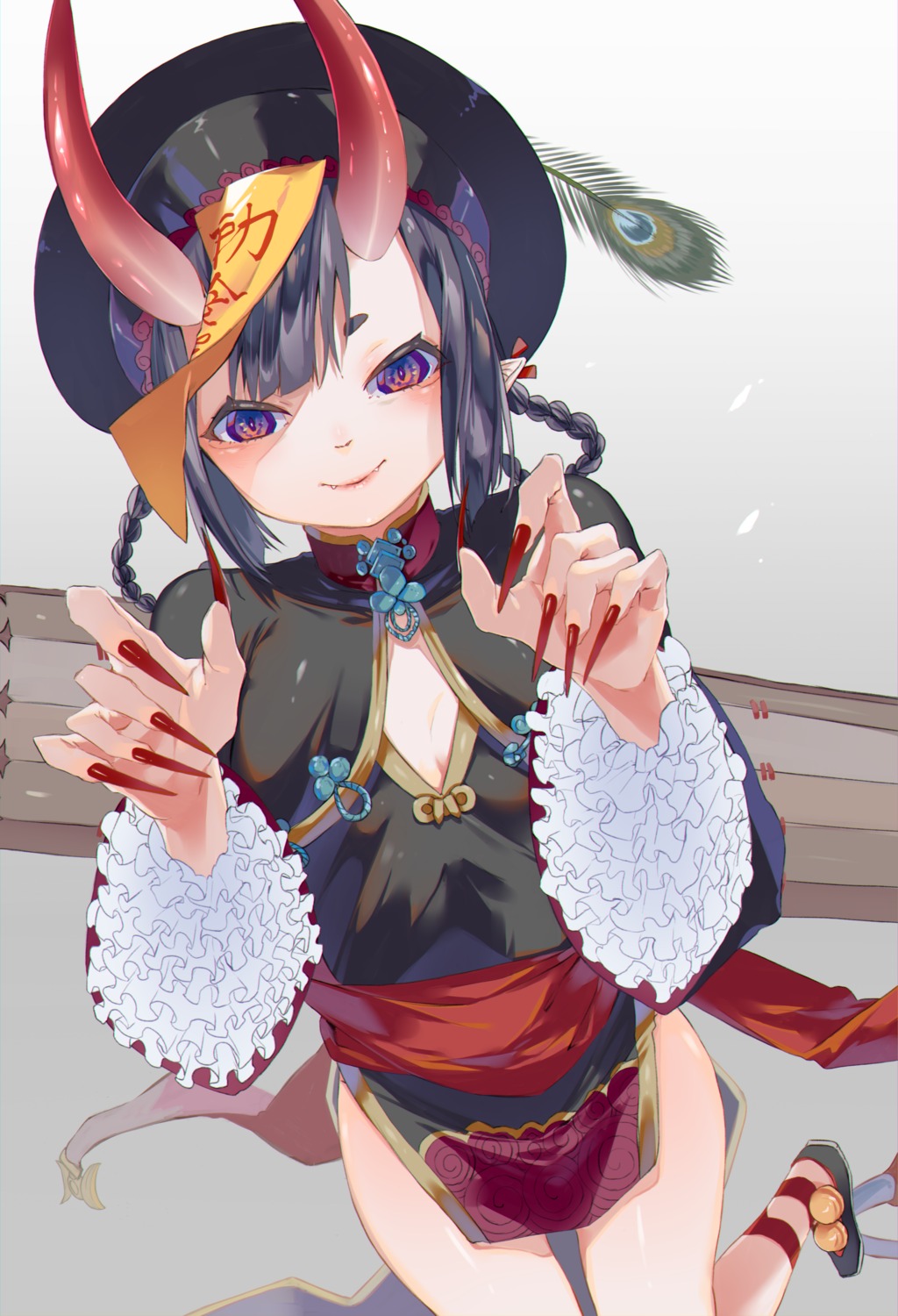 chinadress, cleavage, fate/grand_order, g-buri, horns, pointy_ears, shuten_douji_(fate)