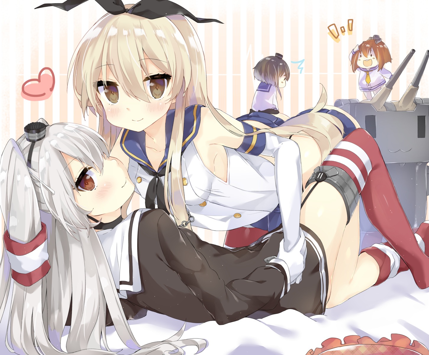 amatsukaze_(kancolle), chibi, g-buri, kantai_collection, seifuku, shimakaze_(kancolle), stockings, thighhighs