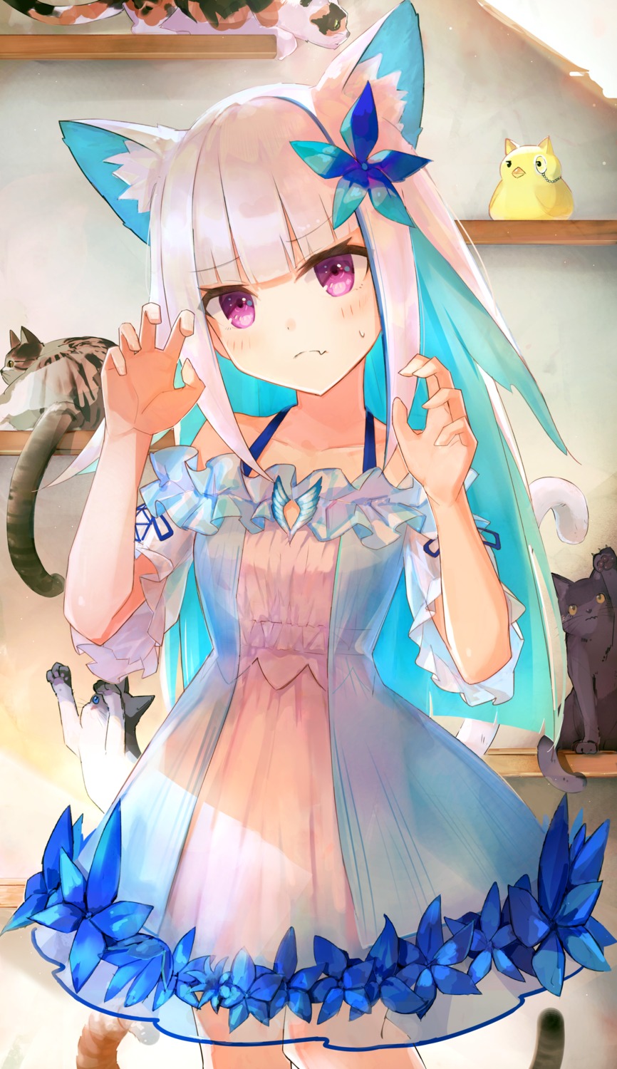 animal_ears, dress, lize_helesta, neko, nekomimi, nijisanji, see_through, t6, tail