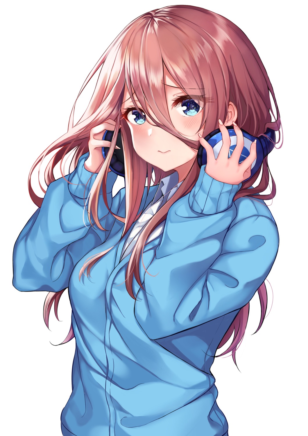 5-toubun_no_hanayome, headphones, nakano_miku, nao_(okt8538), seifuku, sweater