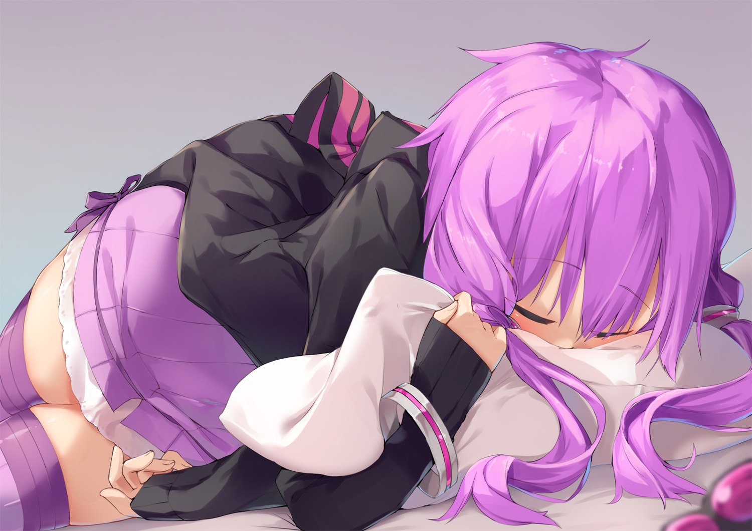 kanzen_bouon, thighhighs, voiceroid, yuzuki_yukari