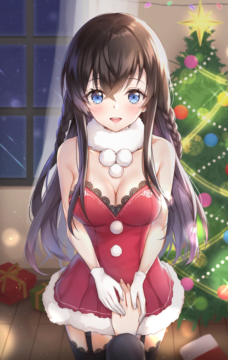 christmas, cleavage, cuna_(qunya), dress, stockings, thighhighs