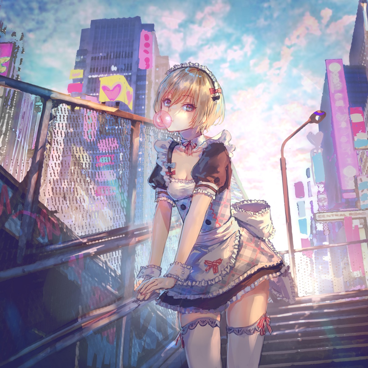 cleavage, maid, roki_(0214278), saijou_juri, the_idolm@ster, the_idolm@ster_shiny_colors, thighhighs