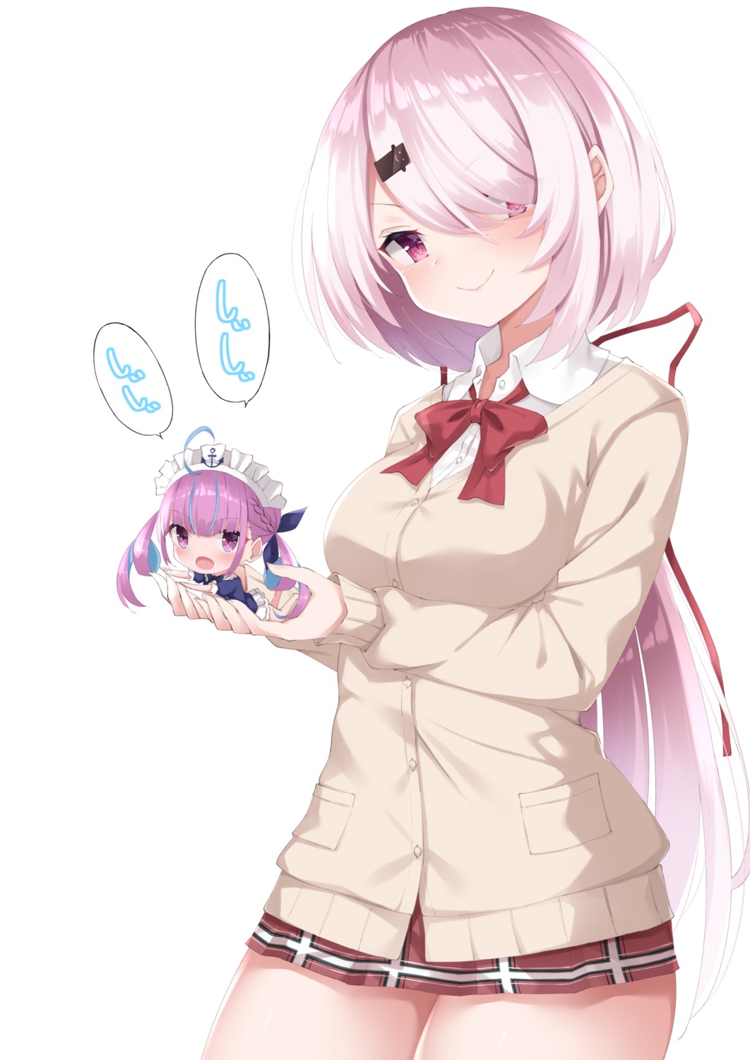 chibi, crossover, hololive, maid, minato_aqua, nijisanji, nijisanji_gamers, seifuku
