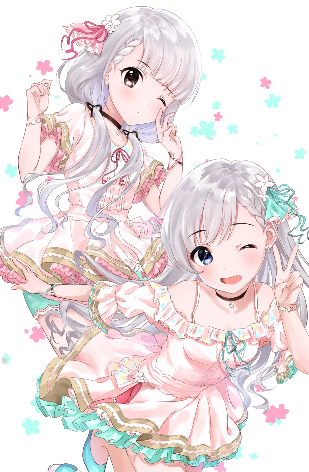 cleavage, dress, hachako, heels, hisakawa_hayate, hisakawa_nagi, skirt_lift, the_idolm@ster, the_idolm@ster_cinderella_girls