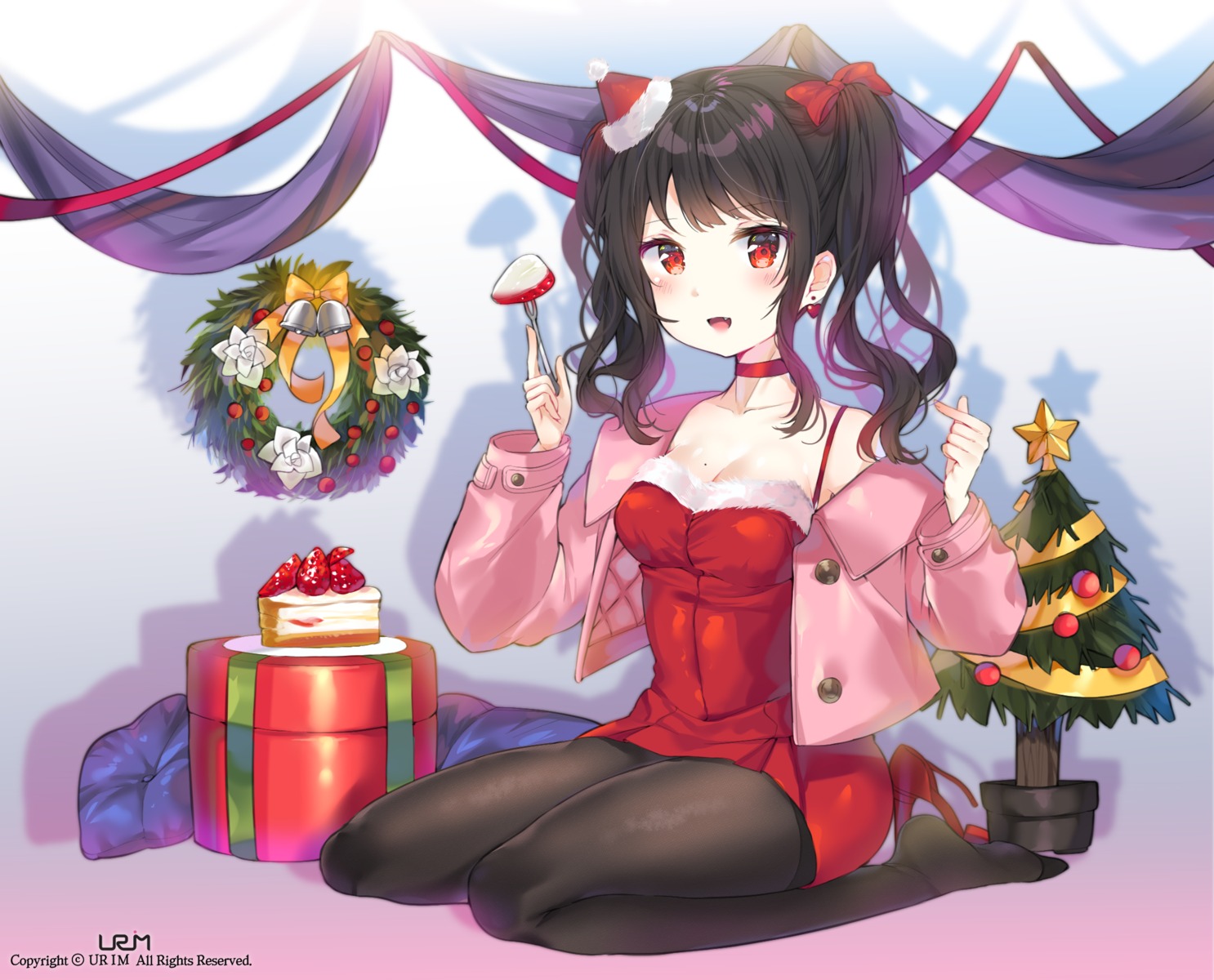 christmas, cleavage, dress, pantyhose, urim_(paintur)